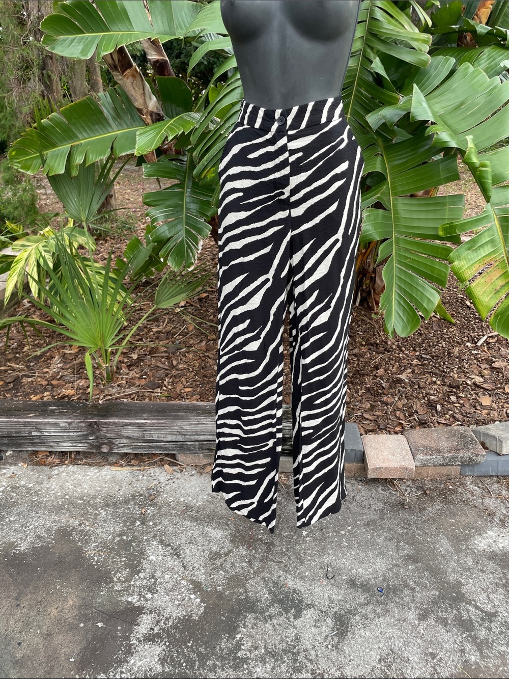 zebra print bell bottom pants